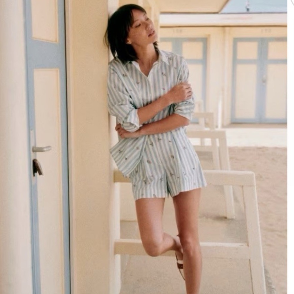 Sezane Blue and White Striped MOXY Shorts 40